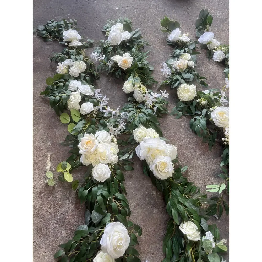 Lot of 4 Artificial White/off white Floral Garlands / Table Runner 6 FT